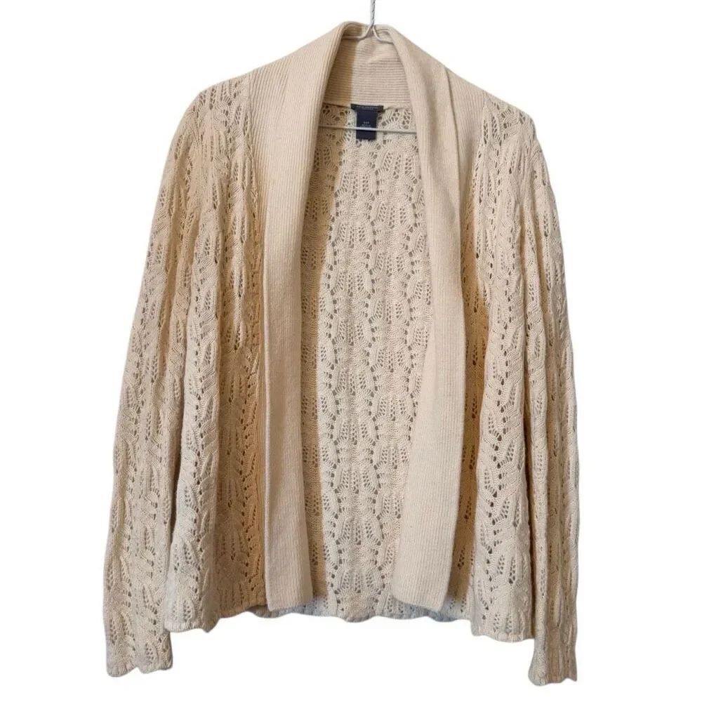 Ann Taylor Crochet Knit Wool Cashmere Blend Cream Cardigan Sweater XS Petite